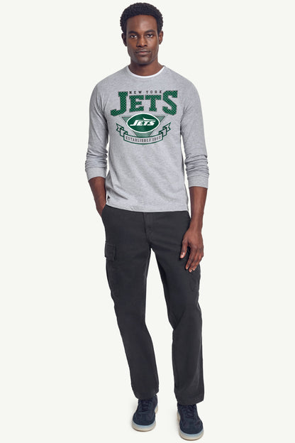 MENS NEW YORK JETS 80's INSPIRED LONG SLEEVE T SHIRT - Heather Grey