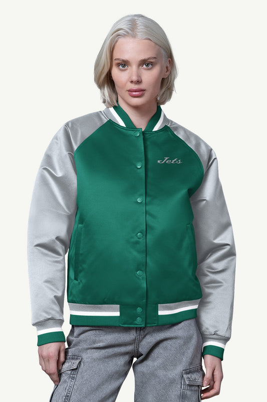 WOMENS NEW YORK JETS FINAL SCORE SATIN VARSITY JACKET - Starter
