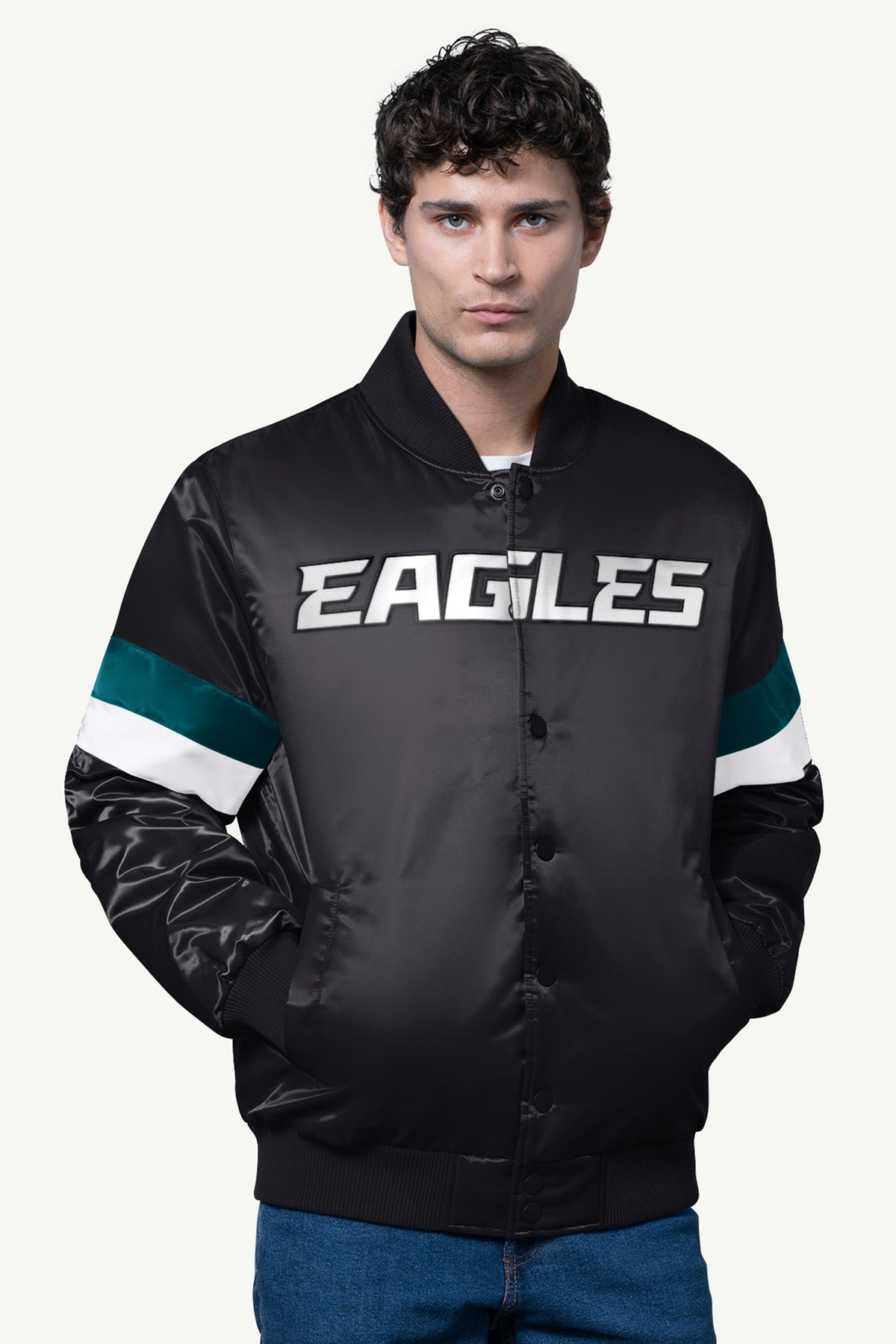 MENS PHILADELPHIA EAGLES SATIN VARSITY JACKET - Multi