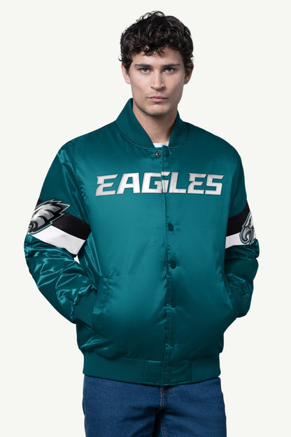 MENS PHILADELPHIA EAGLES TRIPLE OPTION SATIN VARSITY JACKET - Starter