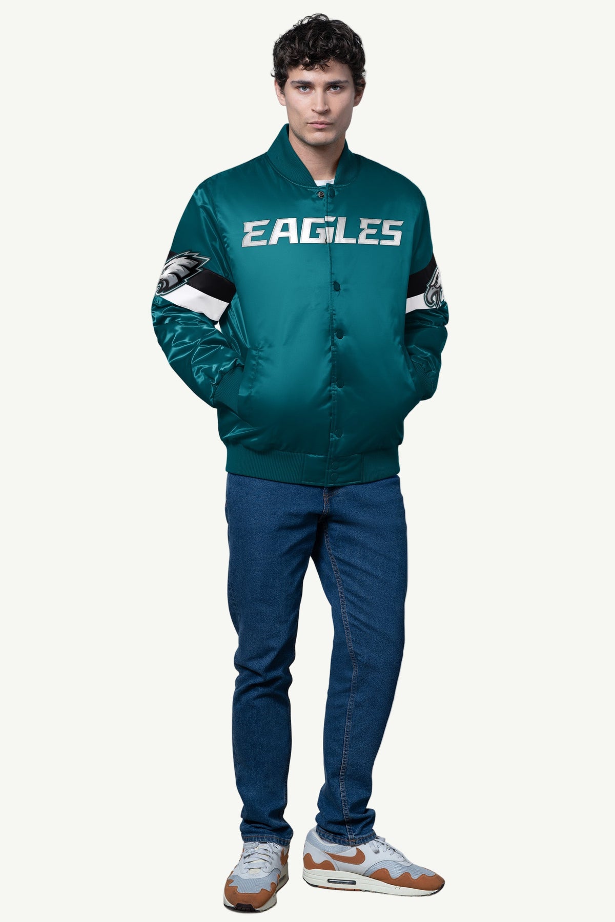 MENS PHILADELPHIA EAGLES TRIPLE OPTION SATIN VARSITY JACKET - Starter