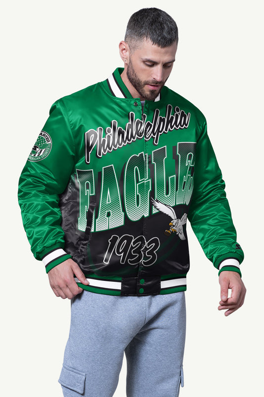 MENS PHILADELPHIA EAGLES PASS RUSH SATIN VARSITY JACKET - Starter