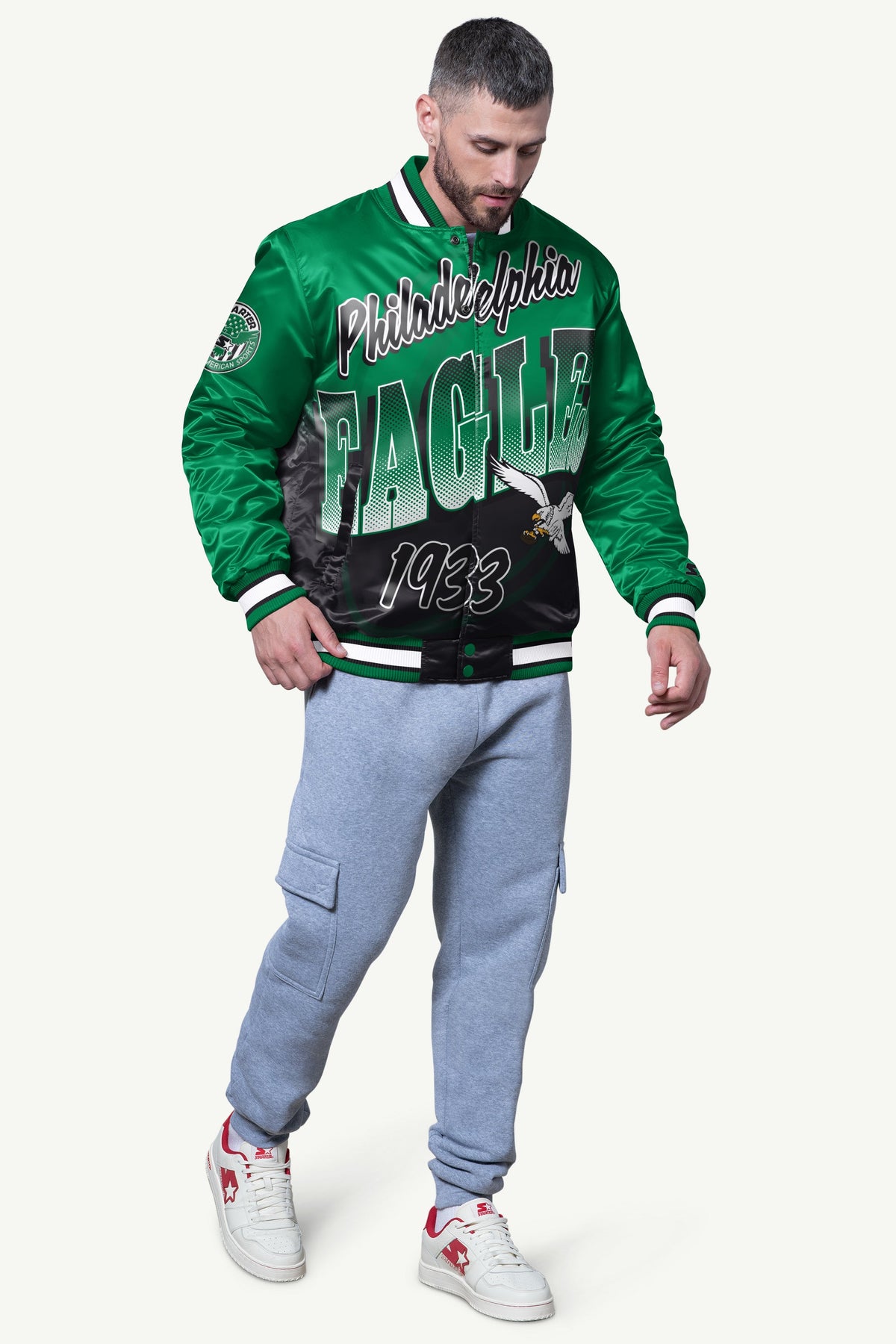MENS PHILADELPHIA EAGLES PASS RUSH SATIN VARSITY JACKET - Starter