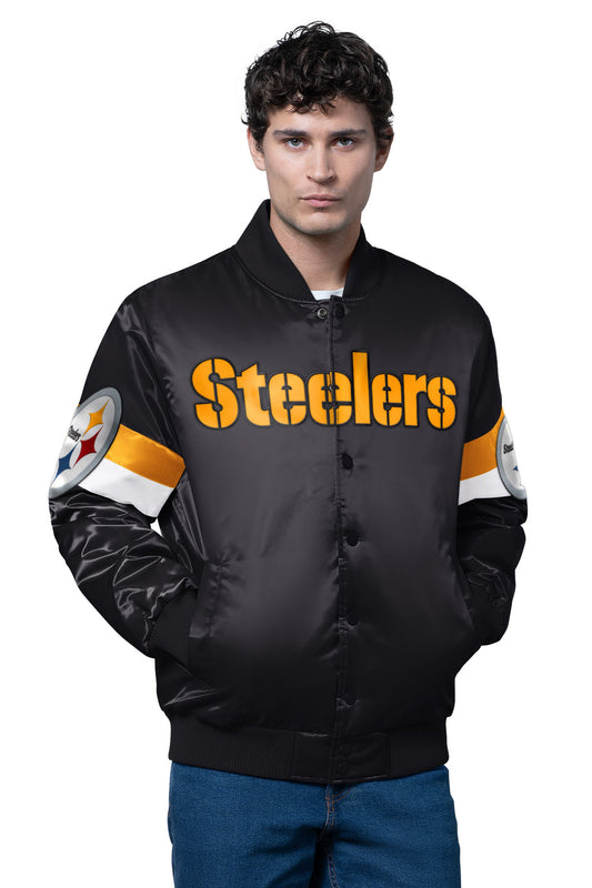 MENS PITTSBURGH STEELERS TRIPLE OPTION SATIN VARSITY JACKET - Starter