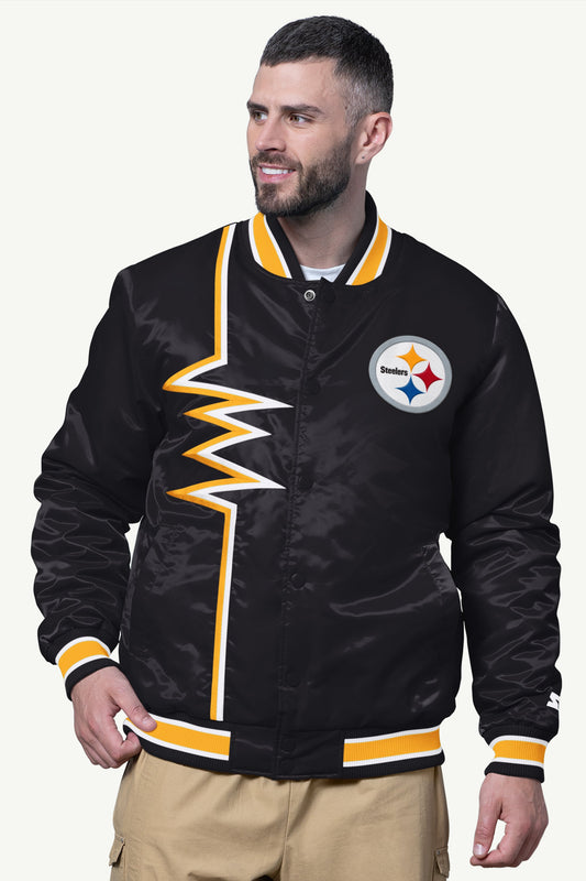 MENS PITTSBURGH STEELERS SHOCK WAVE SATIN JACKET - Black