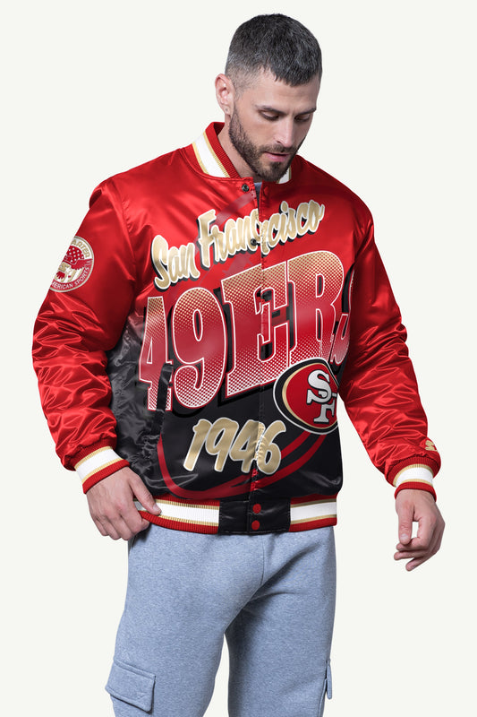 MENS SAN FRANCISCO 49ERS PASS RUSH SATIN VARSITY JACKET - Starter