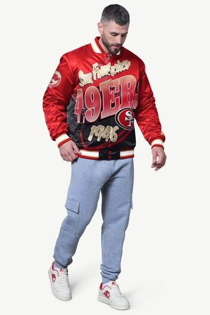 MENS SAN FRANCISCO 49ERS PASS RUSH SATIN VARSITY JACKET - Starter