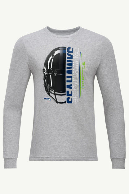 MENS SEATTLE SEAHAWKS HALF HELMET LONG SLEEVE T SHIRT - Heather Grey