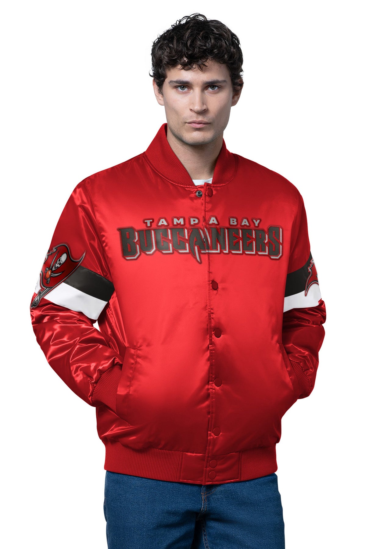 MENS TAMPA BAY BUCCANEERS TRIPLE OPTION SATIN VARSITY JACKET - Starter