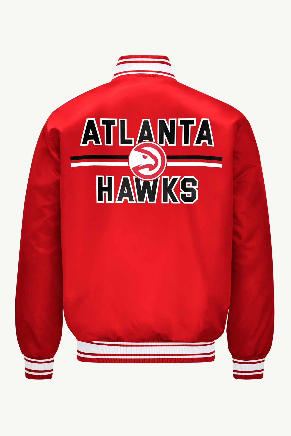 MENS ATLANTA HAWKS MESH LOOK SATIN VARSITY JACKET - Red