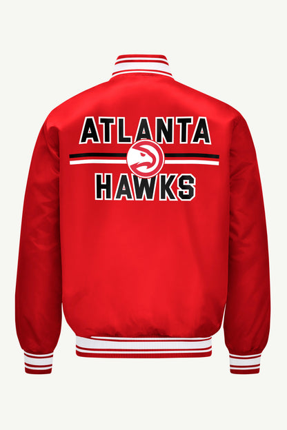 MENS ATLANTA HAWKS MESH LOOK SATIN VARSITY JACKET - Red