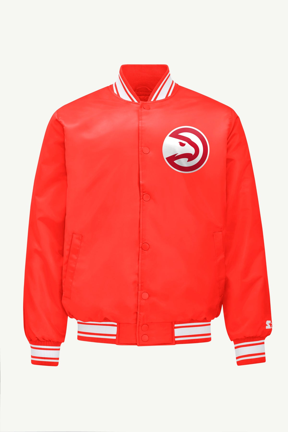 MENS ATLANTA HAWKS PRINTED GRAPHIC SATIN VARSITY JACKET - Red