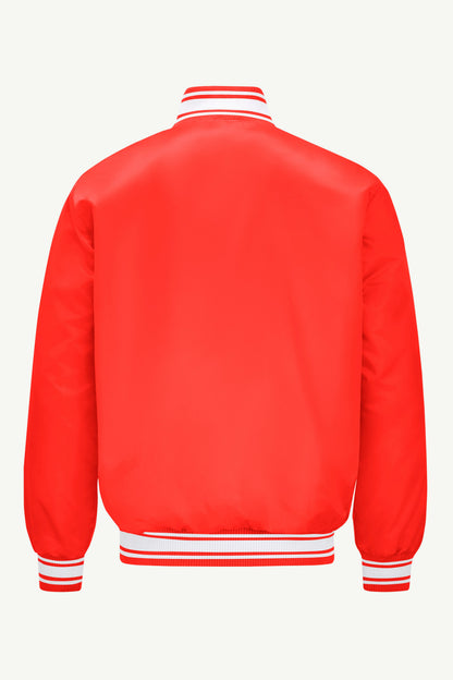 MENS ATLANTA HAWKS PRINTED GRAPHIC SATIN VARSITY JACKET - Red