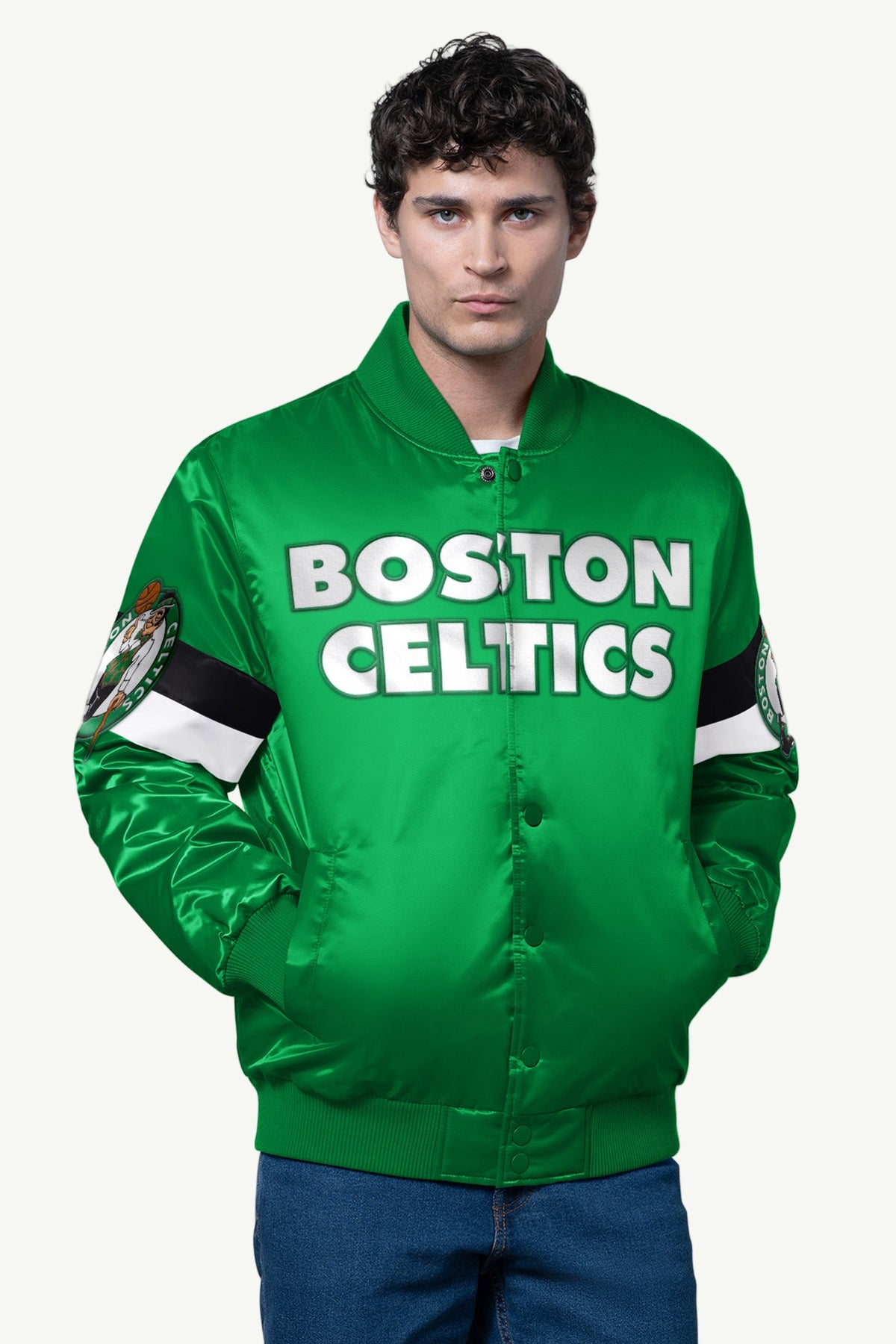 MENS BOSTON CELTICS TRIPLE OPTION SATIN VARSITY JACKET - Starter