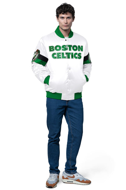 MENS BOSTON CELTICS TRIPLE OPTION SATIN VARSITY JACKET - Starter