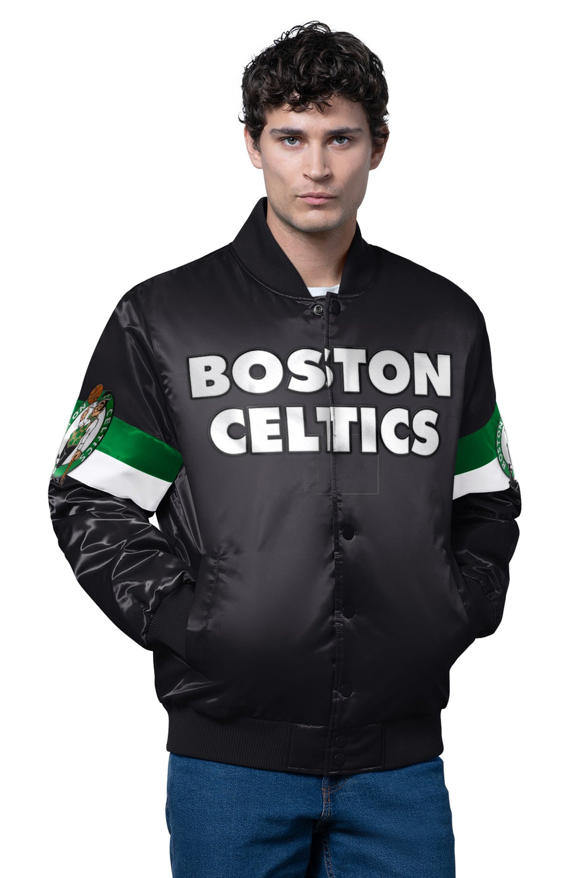 MENS BOSTON CELTICS TRIPLE OPTION SATIN VARSITY JACKET - Starter