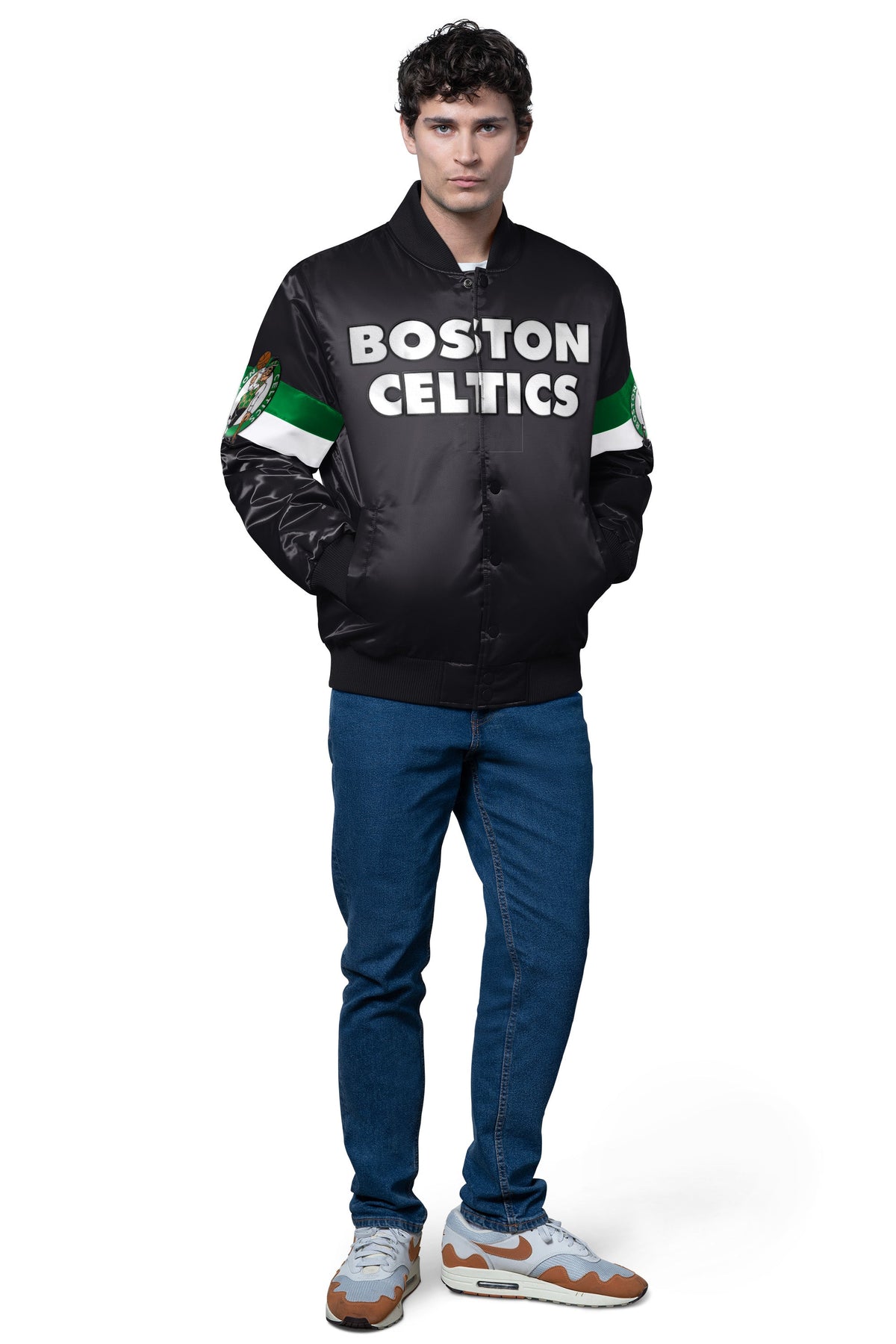 MENS BOSTON CELTICS TRIPLE OPTION SATIN VARSITY JACKET - Starter