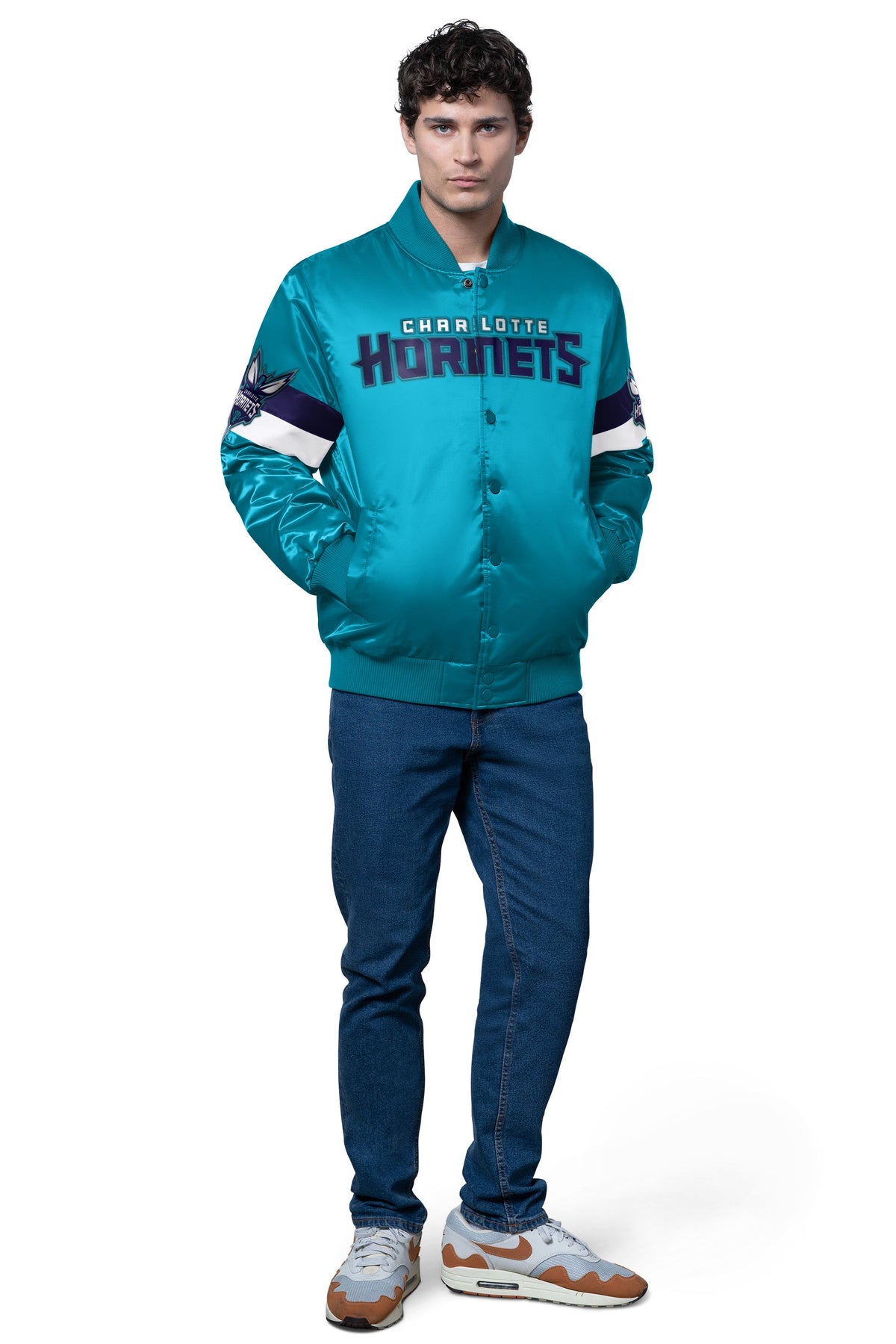 MENS CHARLOTTE HORNETS TRIPLE OPTION SATIN VARSITY JACKET - Starter
