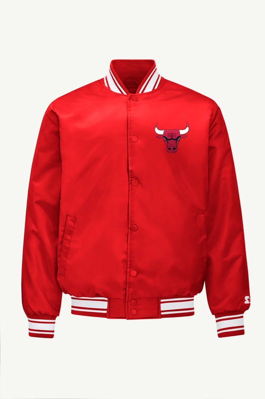 MENS CHICAGO BULLS MESH LOOK SATIN VARSITY JACKET - Red