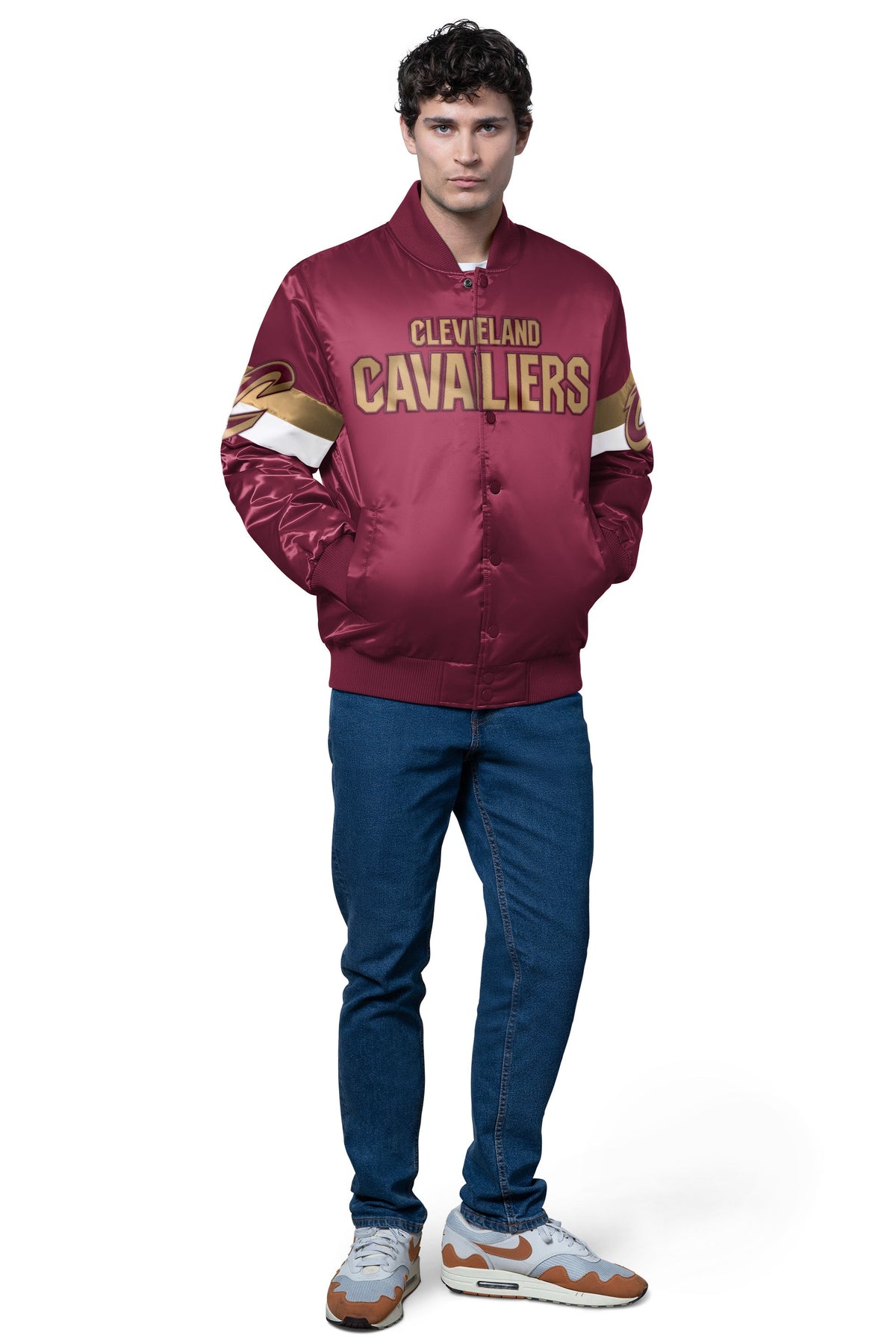 MENS CLEVELAND CAVALIERS TRIPLE OPTION SATIN VARSITY JACKET - Starter