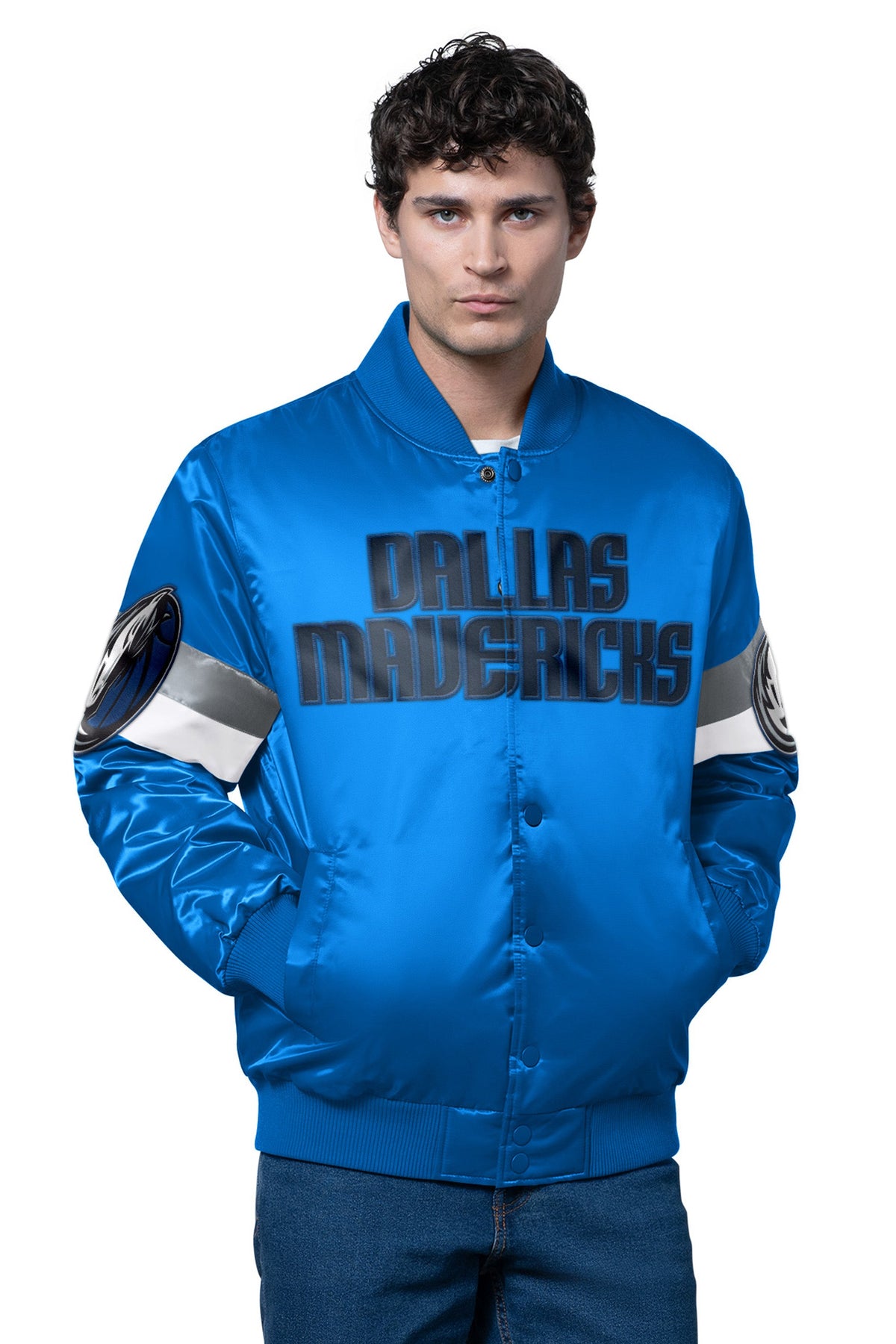 MENS DALLAS MAVERICKS TRIPLE OPTION SATIN VARSITY JACKET - Starter