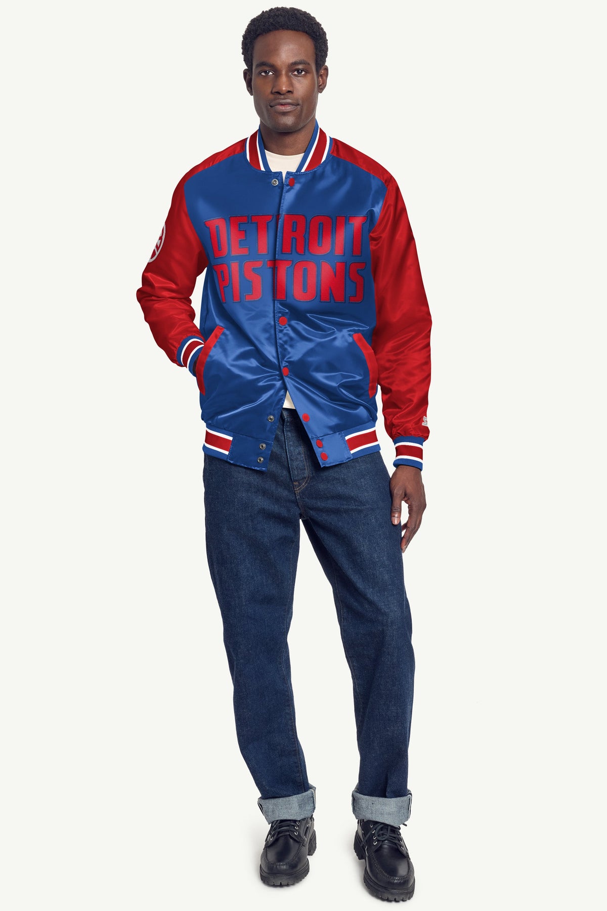 MENS DETROIT PISTONS SATIN VARSITY JACKET - Starter
