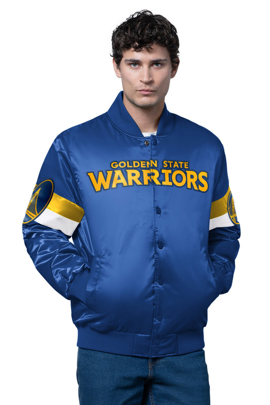 MENS GOLDEN STATE WARRIORS TRIPLE OPTION SATIN VARSITY JACKET - Starter