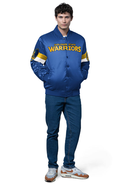 MENS GOLDEN STATE WARRIORS TRIPLE OPTION SATIN VARSITY JACKET - Starter