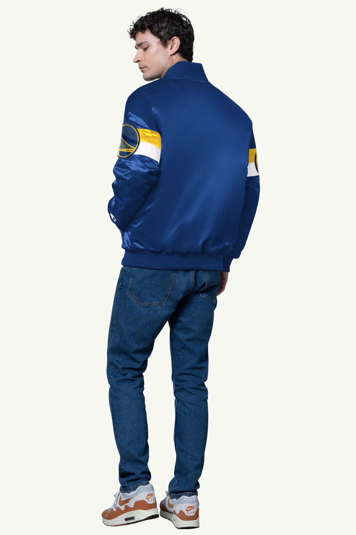MENS GOLDEN STATE WARRIORS TRIPLE OPTION SATIN VARSITY JACKET - Starter