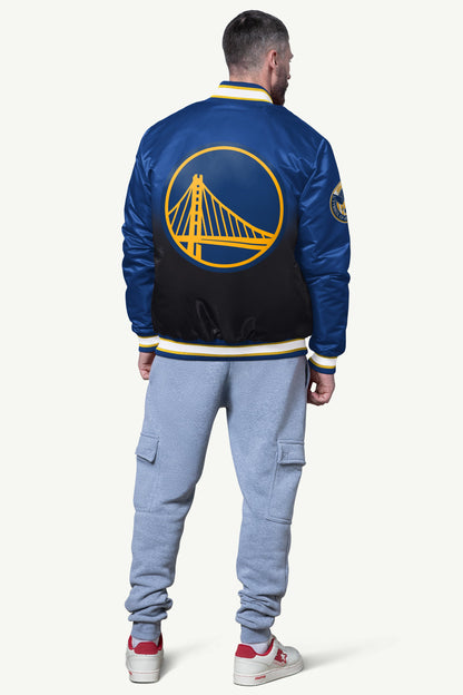 MENS GOLDEN STATE WARRIORS PASS RUSH SATIN VARSITY JACKET - Starter