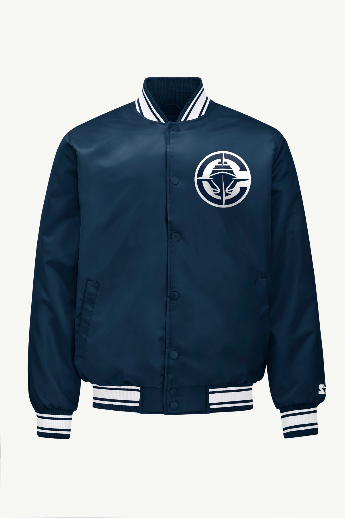 MENS LOS ANGELES CLIPPERS PRINTED GRAPHIC SATIN VARSITY JACKET - Navy