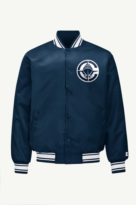 MENS LOS ANGELES CLIPPERS PRINTED GRAPHIC SATIN VARSITY JACKET - Navy
