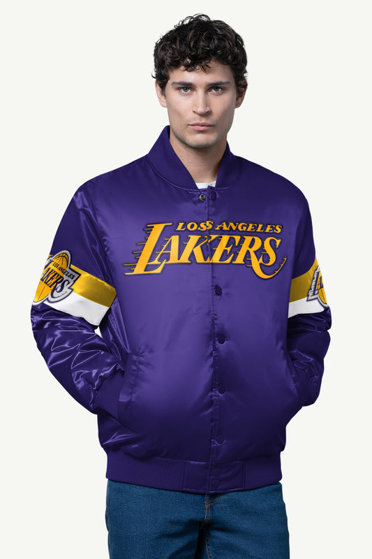 MENS LA LAKERS TRIPLE OPTION SATIN VARSITY JACKET - Starter
