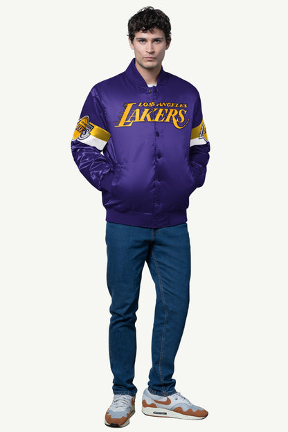 MENS LA LAKERS TRIPLE OPTION SATIN VARSITY JACKET - Starter