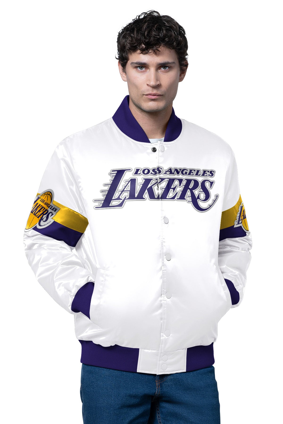 MENS LA LAKERS TRIPLE OPTION SATIN VARSITY JACKET - Starter