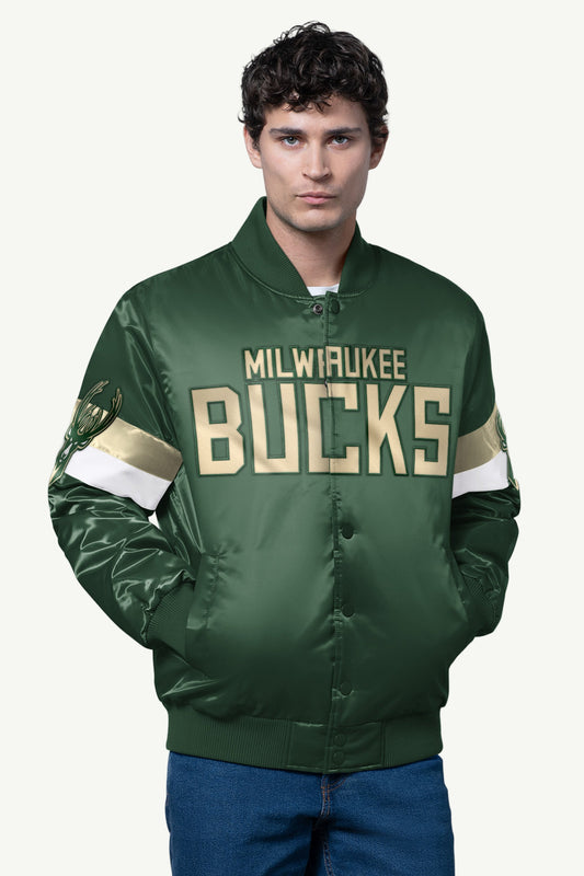 MENS MILWAUKEE BUCKS TRIPLE OPTION SATIN VARSITY JACKET - Starter