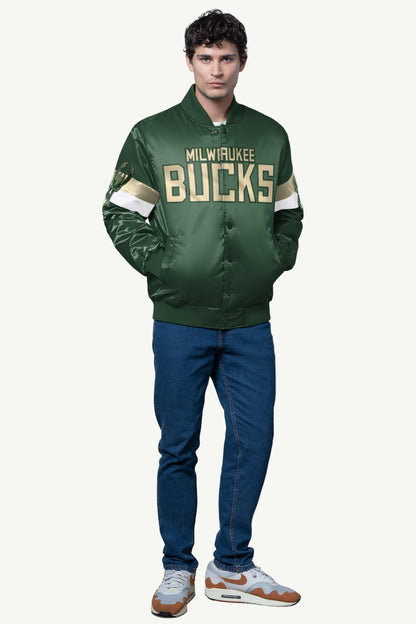 MENS MILWAUKEE BUCKS TRIPLE OPTION SATIN VARSITY JACKET - Starter