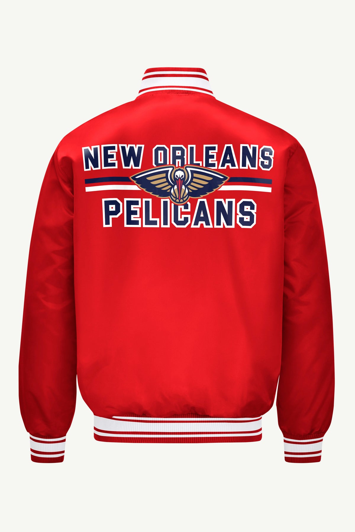 MENS NEW ORLEAN PELICANS MESH LOOK SATIN VARSITY JACKET - Red