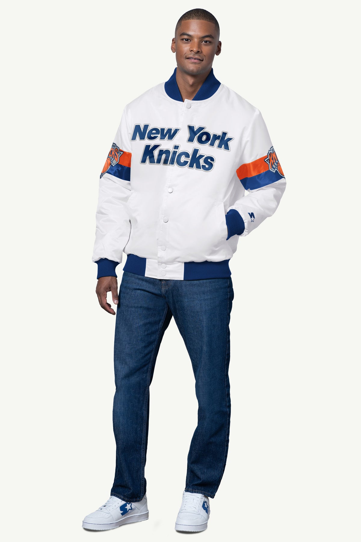 MENS NEW YORK KNICKS TRIPLE OPTION SATIN VARSITY JACKET - Starter