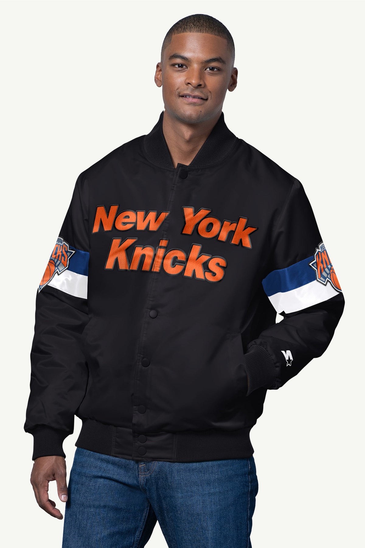 MENS NEW YORK KNICKS TRIPLE OPTION SATIN VARSITY JACKET - Starter