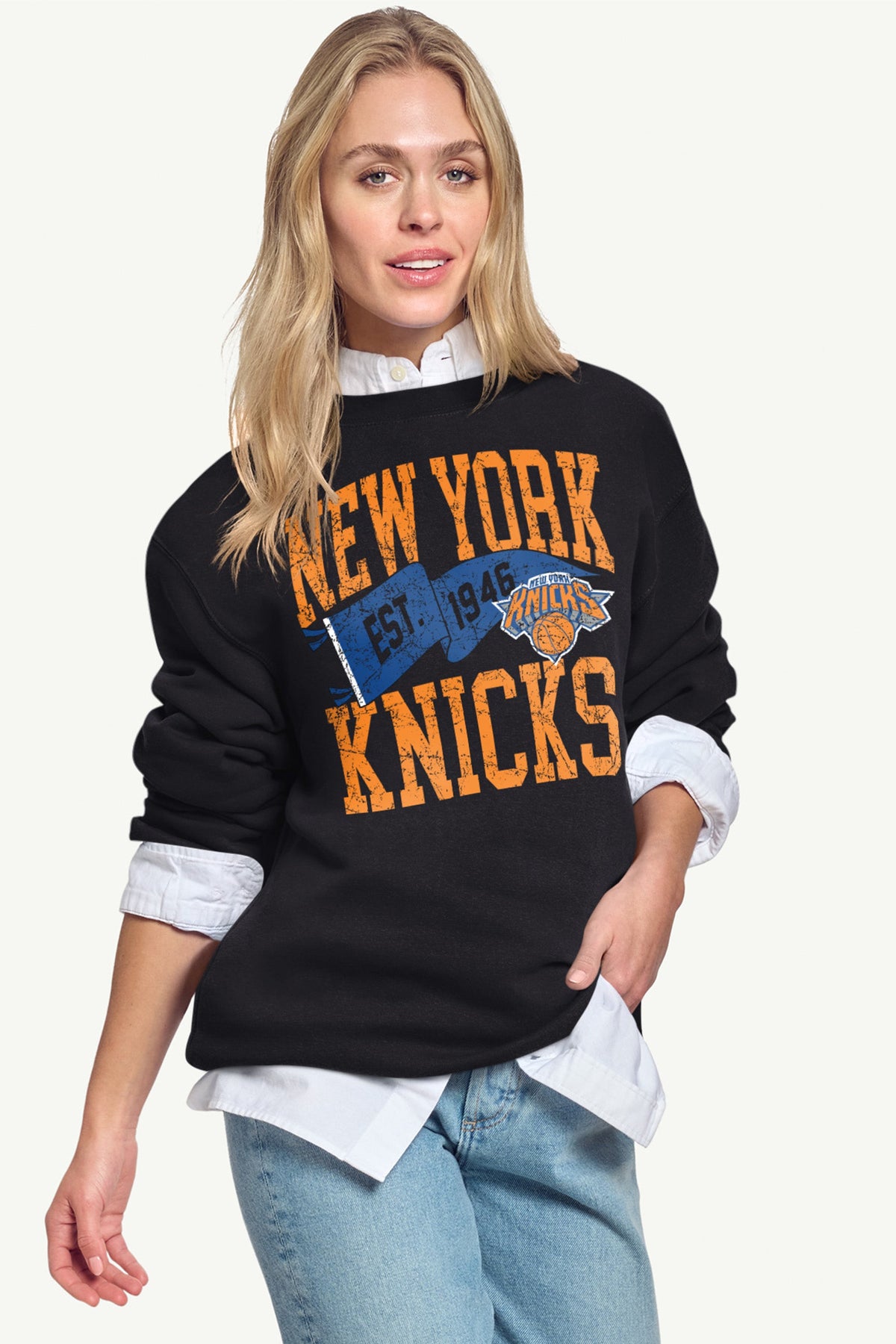 WOMENS NEW YORK KNICKS PENNANT SWEATSHIRT - Black