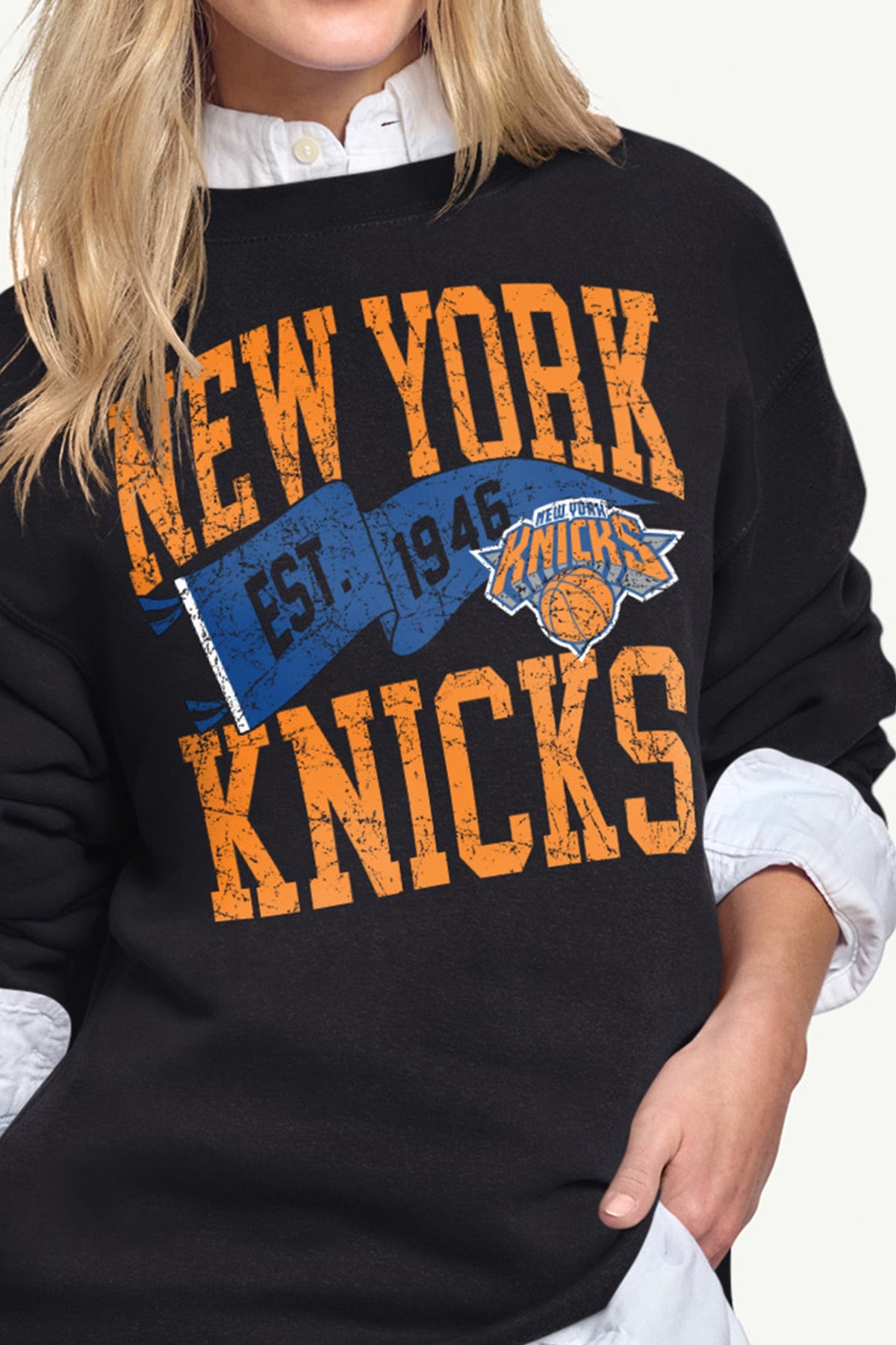 WOMENS NEW YORK KNICKS PENNANT SWEATSHIRT - Black