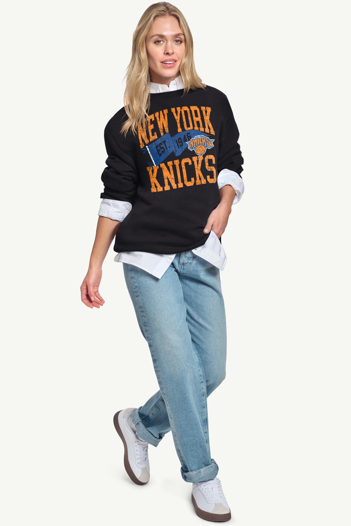 WOMENS NEW YORK KNICKS PENNANT SWEATSHIRT - Black