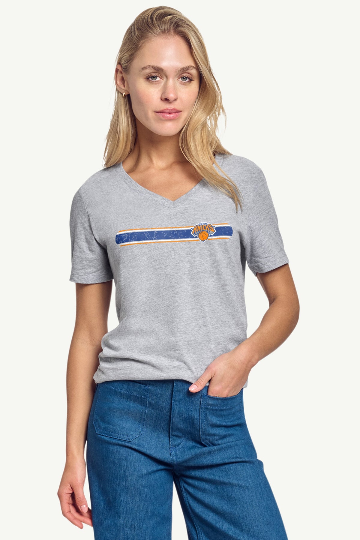 WOMENS NEW YORK KNICKS TEAM STRIPE T-SHIRT - Grey