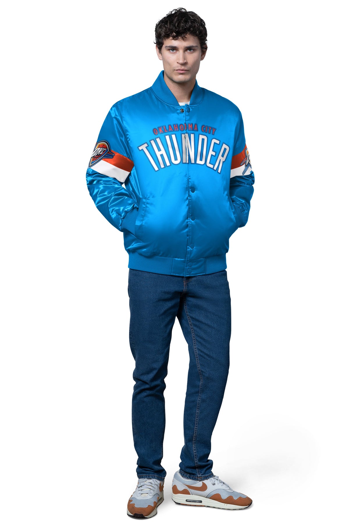 MENS OKLAHOMA CITY THUNDER TRIPLE OPTION SATIN VARSITY JACKET - Starter