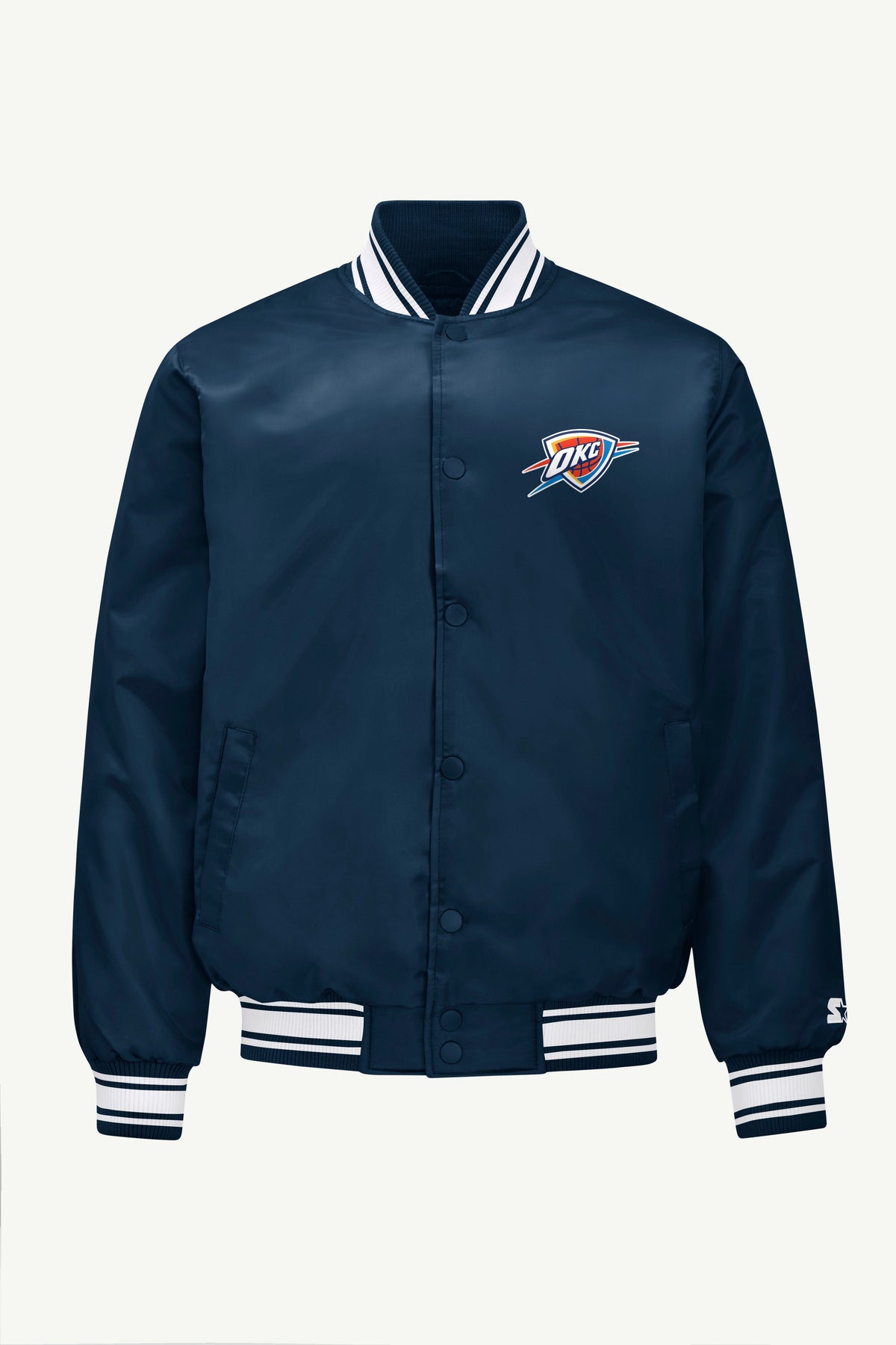 MENS OKLAHOMA CITY THUNDER MESH LOOK SATIN VARSITY JACKET - Navy