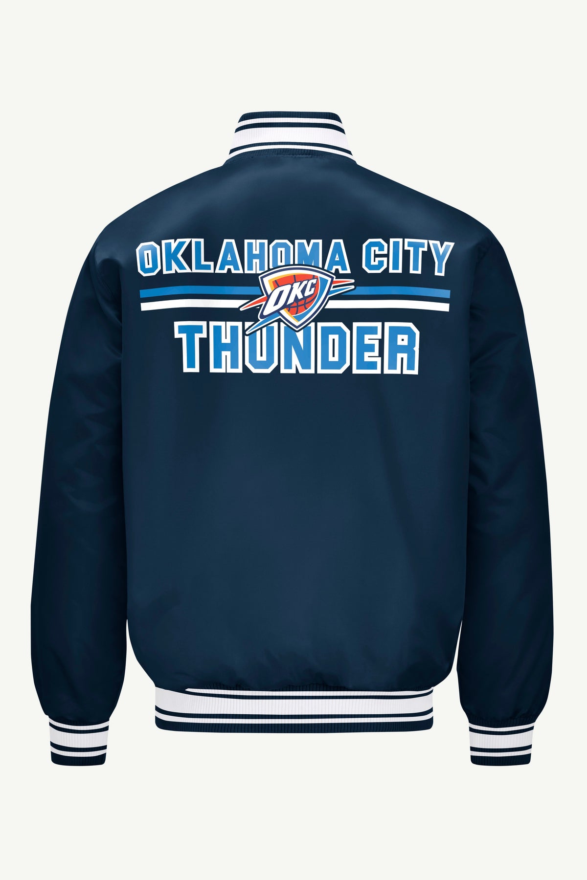 MENS OKLAHOMA CITY THUNDER MESH LOOK SATIN VARSITY JACKET - Navy