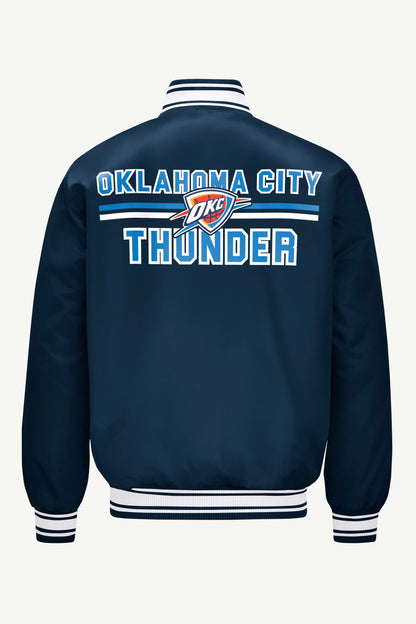 MENS OKLAHOMA CITY THUNDER MESH LOOK SATIN VARSITY JACKET - Navy