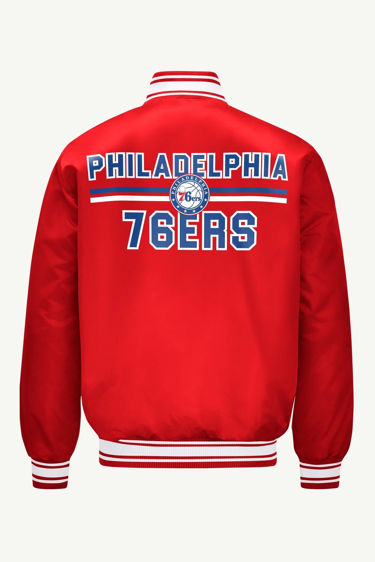 MENS PHILADEPHIA 76ERS MESH LOOK SATIN VARSITY JACKET - Red