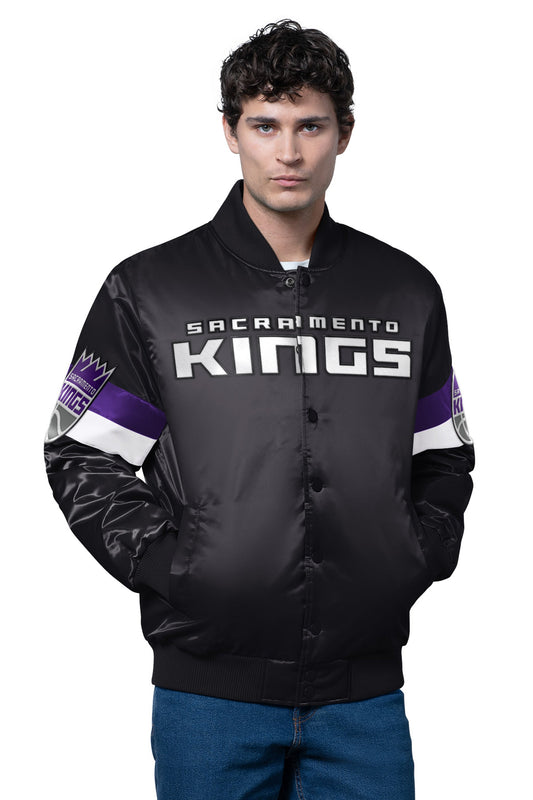 MENS SACRAMENTO KINGS TRIPLE OPTION SATIN VARSITY JACKET - Starter